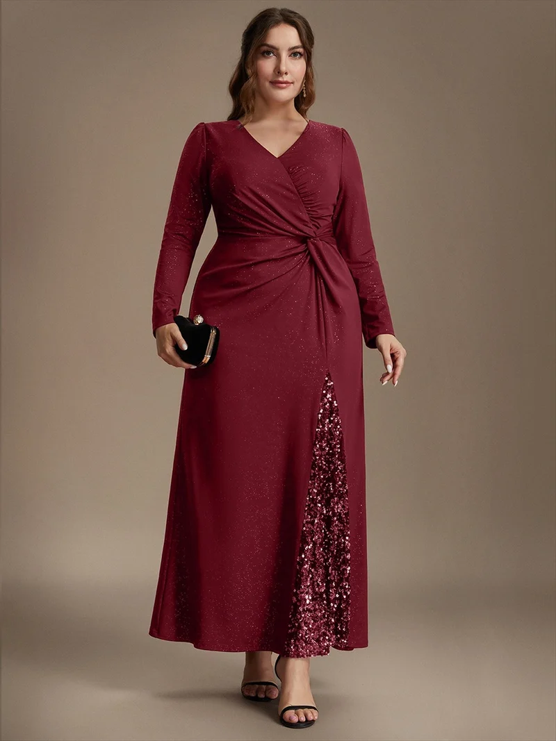 Robe longue en jersey à paillettes avec détail noué