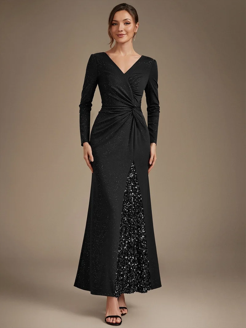 Robe longue en jersey à paillettes avec détail noué