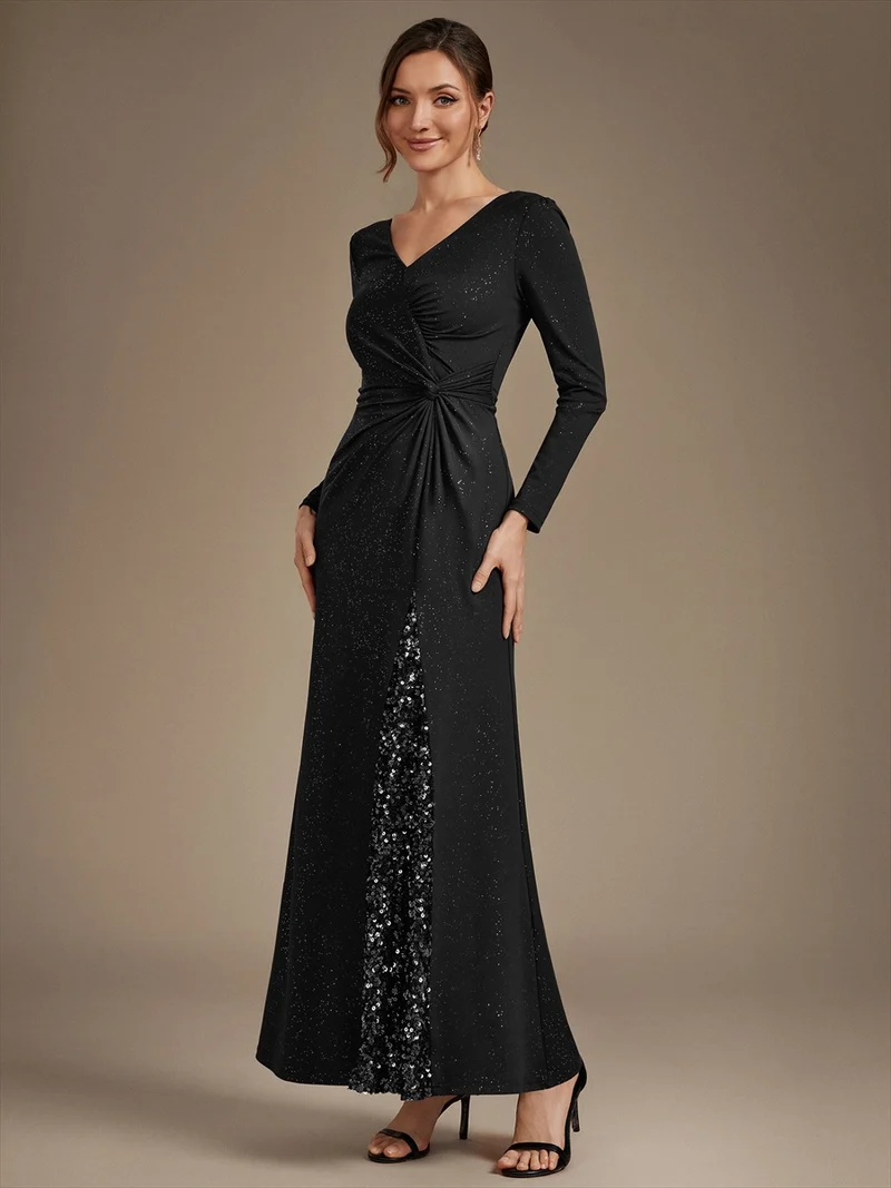 Robe longue en jersey à paillettes avec détail noué