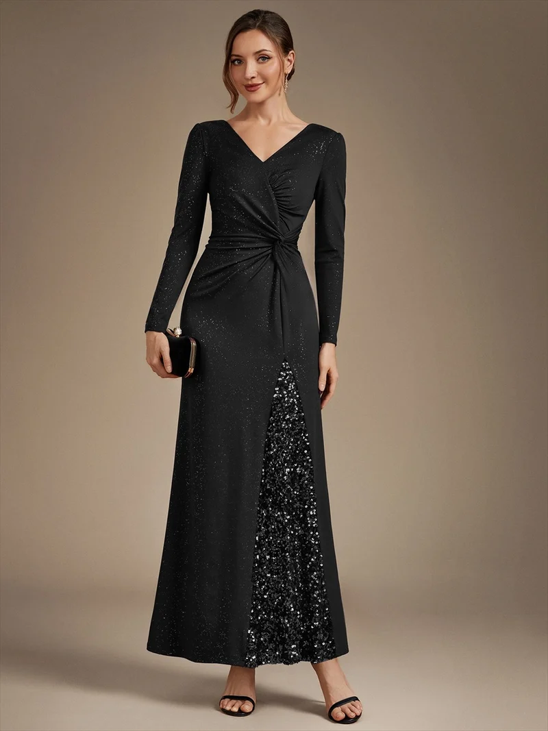 Robe longue en jersey à paillettes avec détail noué