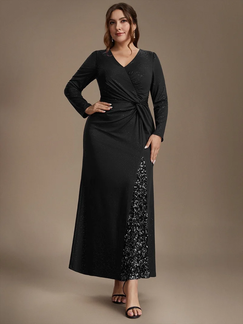Robe longue en jersey à paillettes avec détail noué
