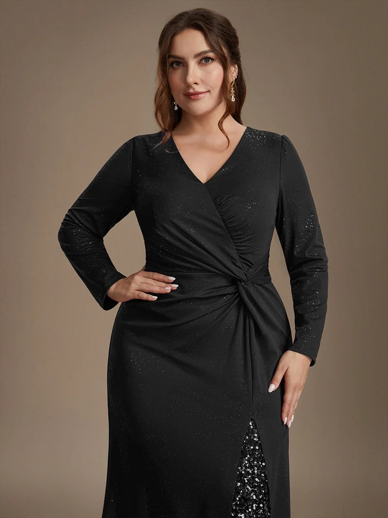 Robe longue en jersey à paillettes avec détail noué