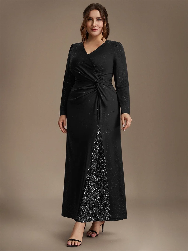 Robe longue en jersey à paillettes avec détail noué