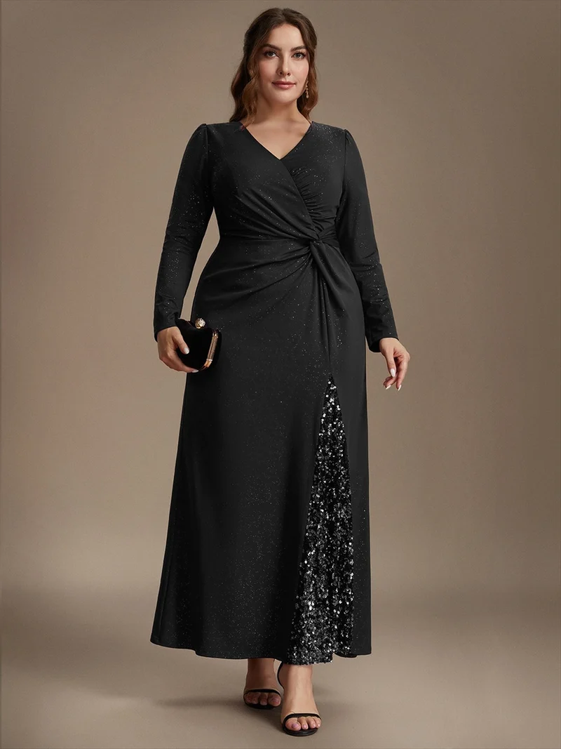 Robe longue en jersey à paillettes avec détail noué