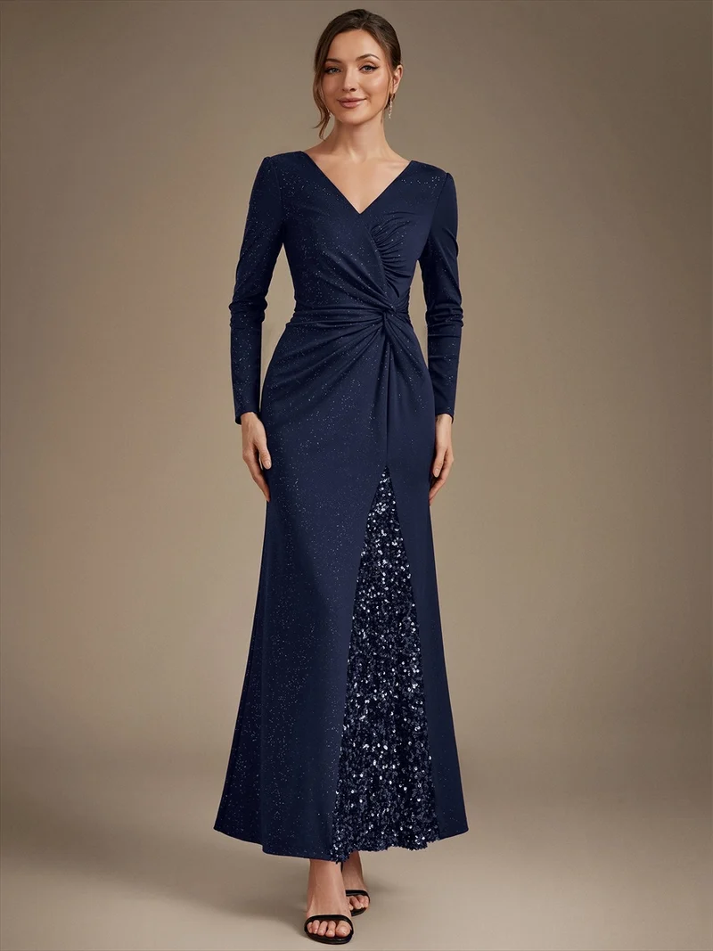 Robe longue en jersey à paillettes avec détail noué