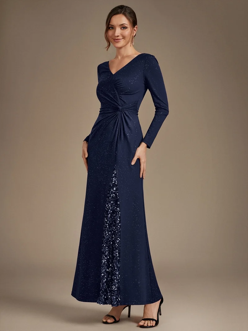 Robe longue en jersey à paillettes avec détail noué