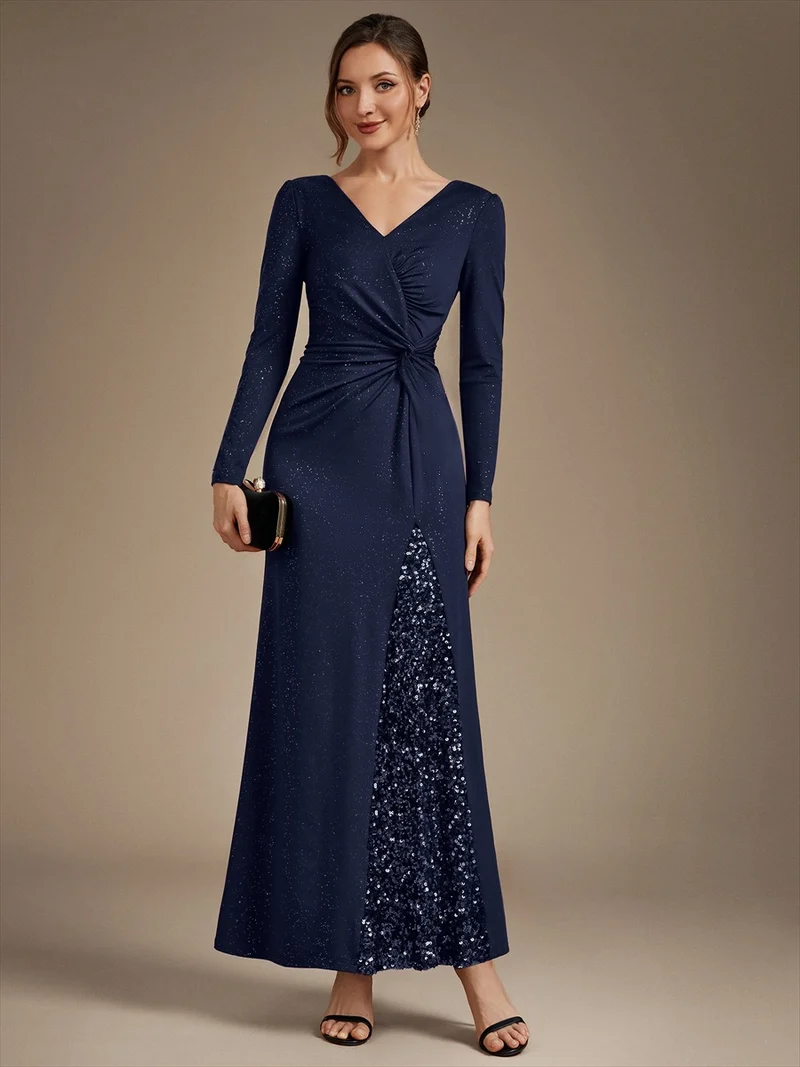 Robe longue en jersey à paillettes avec détail noué