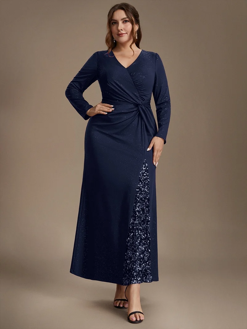 Robe longue en jersey à paillettes avec détail noué