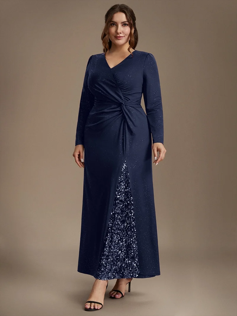 Robe longue en jersey à paillettes avec détail noué