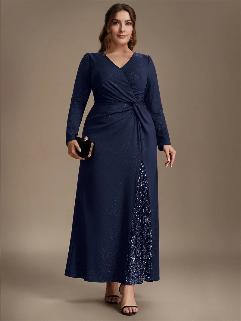 Robe longue en jersey à paillettes avec détail noué