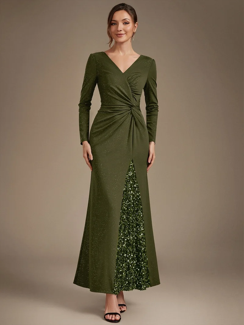 Robe longue en jersey à paillettes avec détail noué
