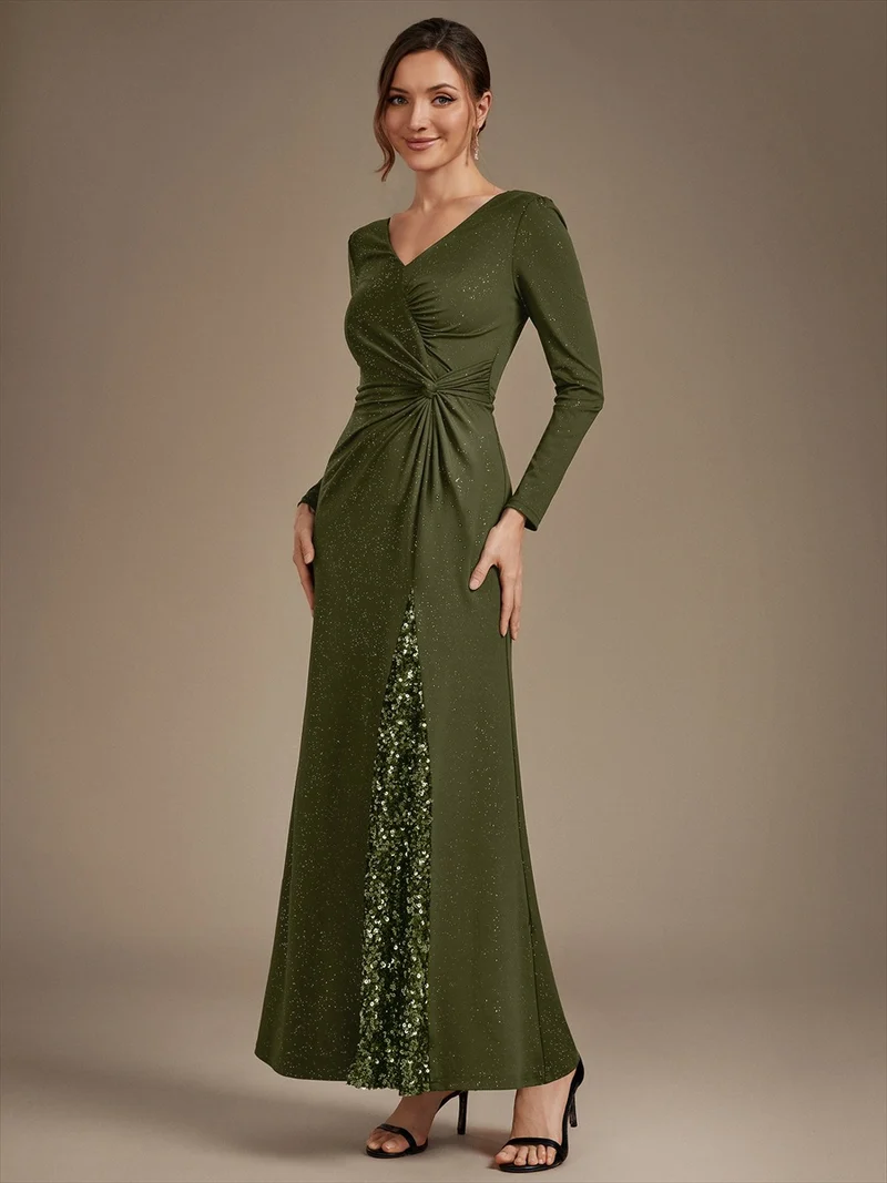Robe longue en jersey à paillettes avec détail noué
