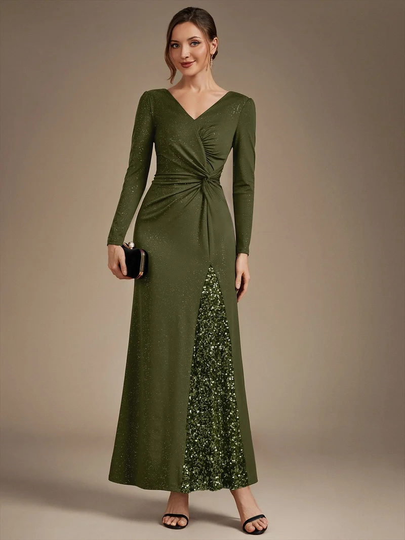 Robe longue en jersey à paillettes avec détail noué