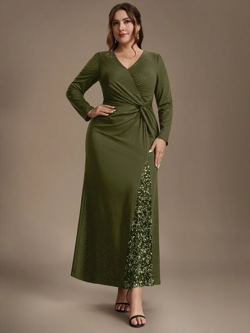 Robe longue en jersey à paillettes avec détail noué