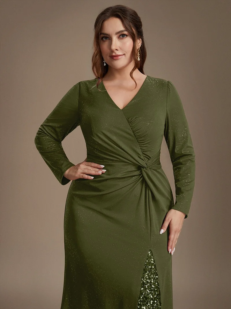 Robe longue en jersey à paillettes avec détail noué