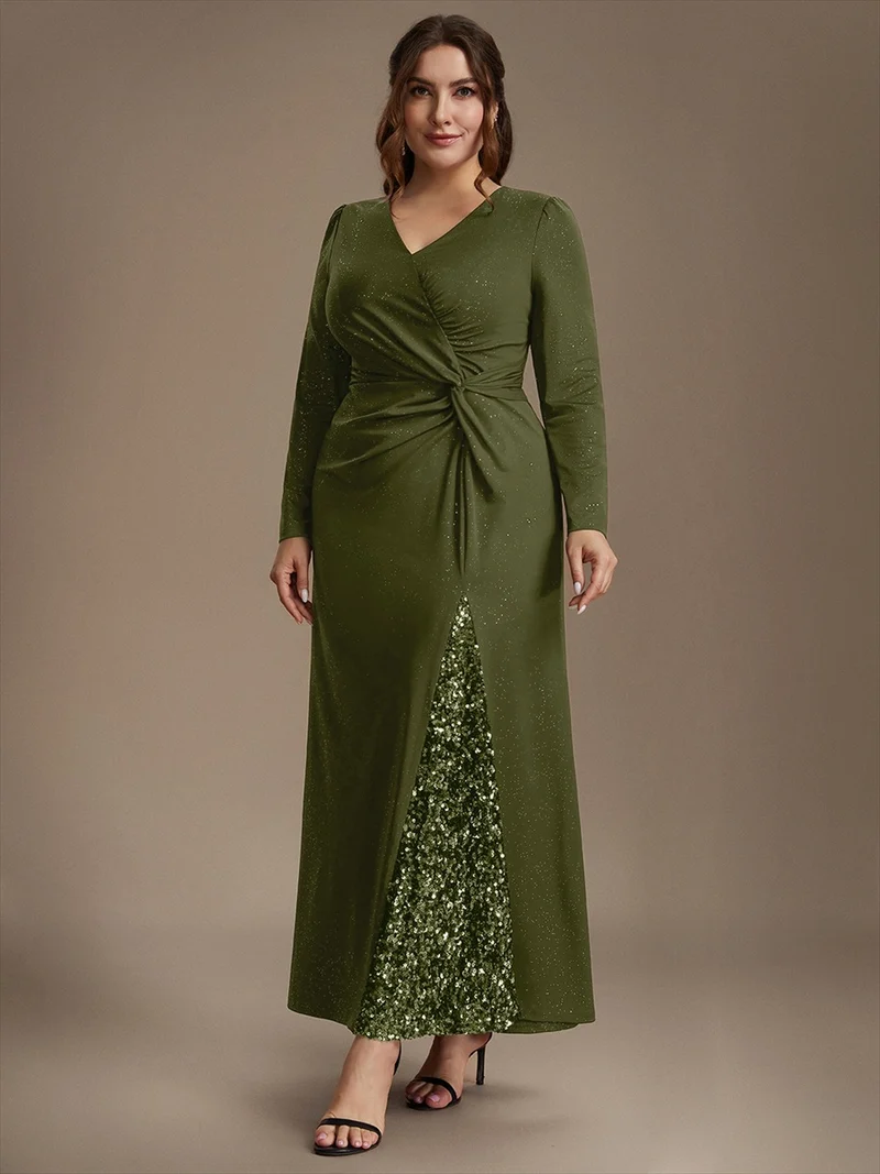 Robe longue en jersey à paillettes avec détail noué