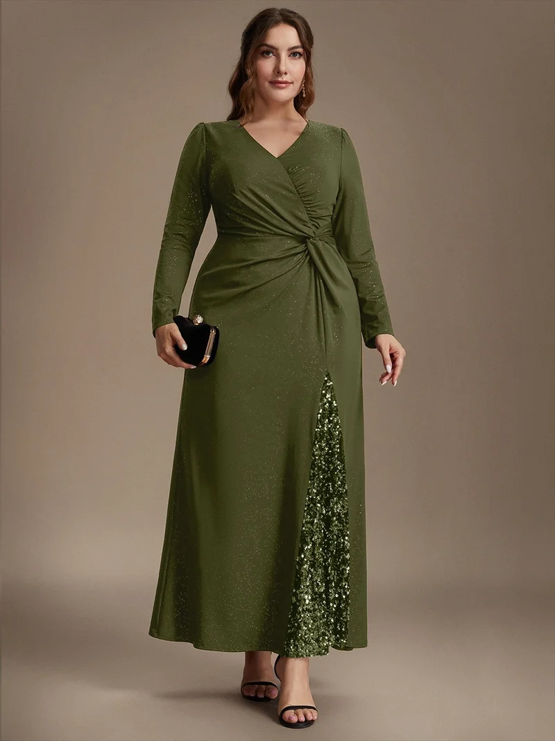 Robe longue en jersey à paillettes avec détail noué