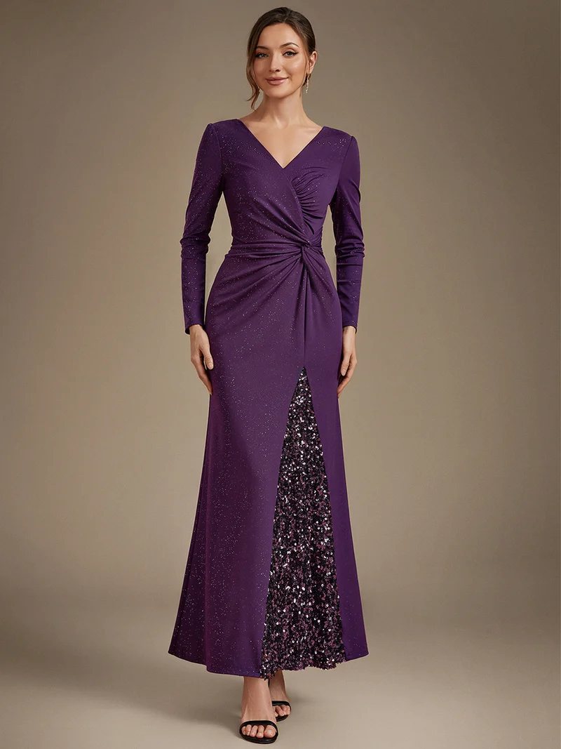 Robe longue en jersey à paillettes avec détail noué