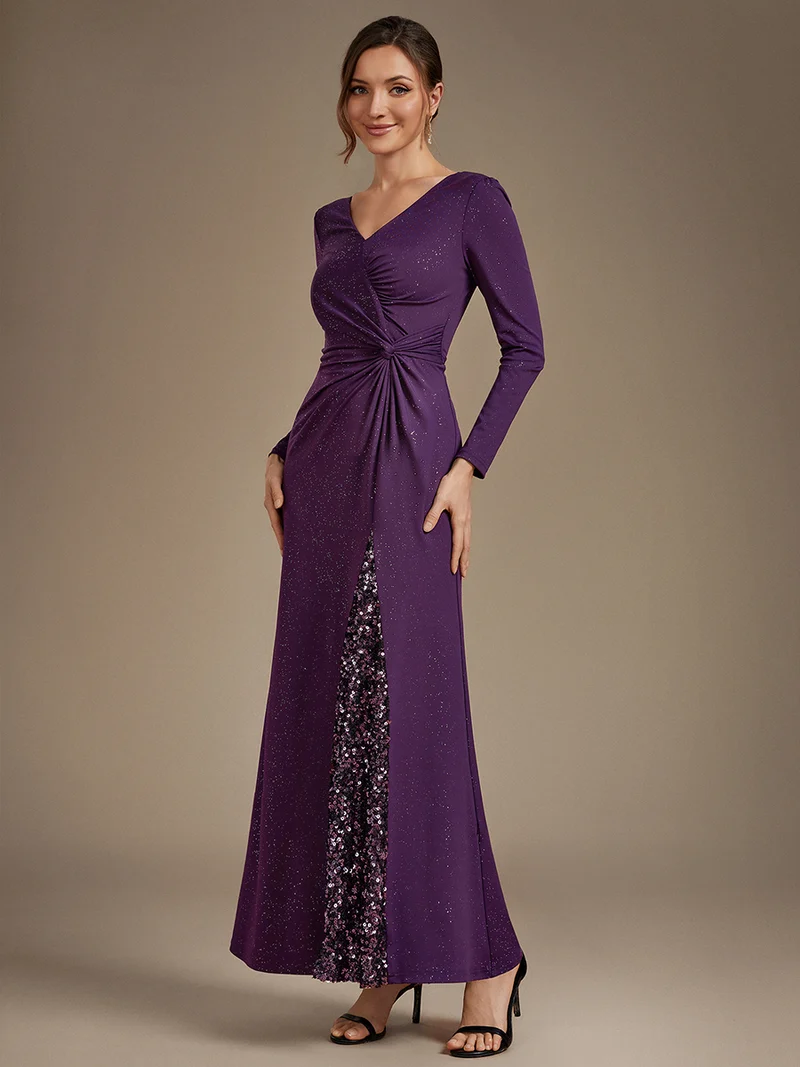 Robe longue en jersey à paillettes avec détail noué