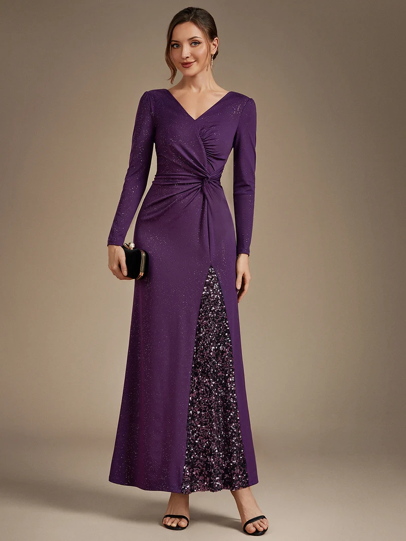 Robe longue en jersey à paillettes avec détail noué