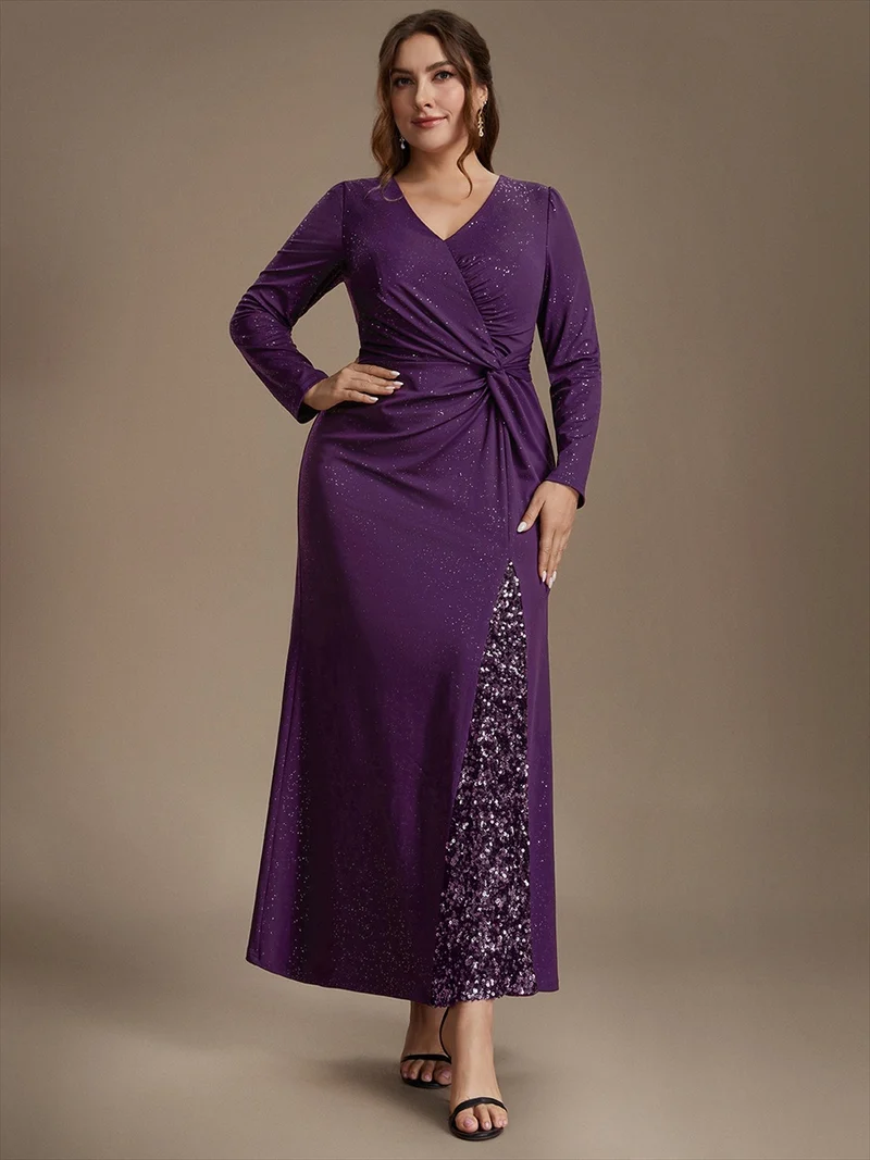 Robe longue en jersey à paillettes avec détail noué