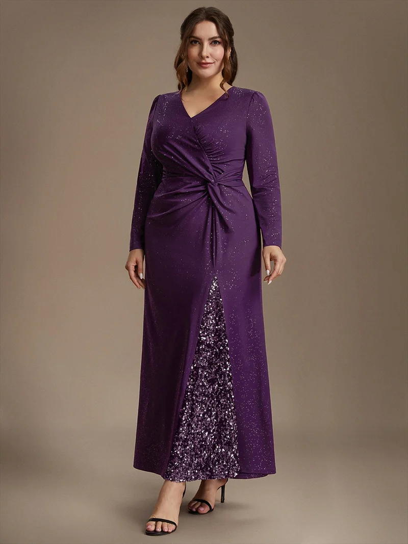 Robe longue en jersey à paillettes avec détail noué