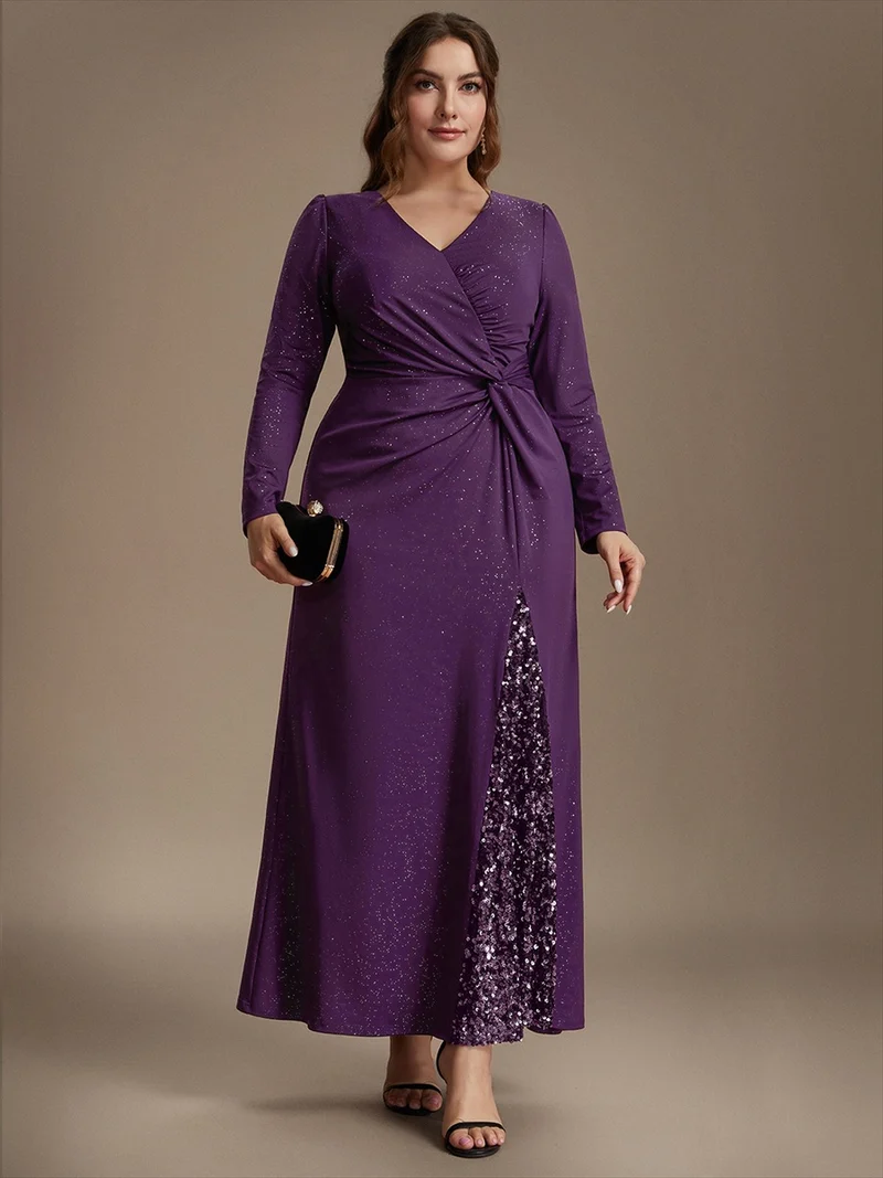 Robe longue en jersey à paillettes avec détail noué