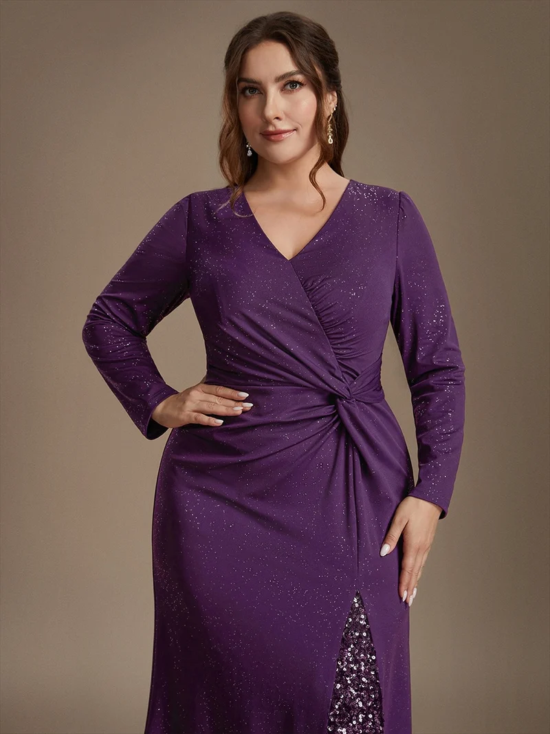 Robe longue en jersey à paillettes avec détail noué