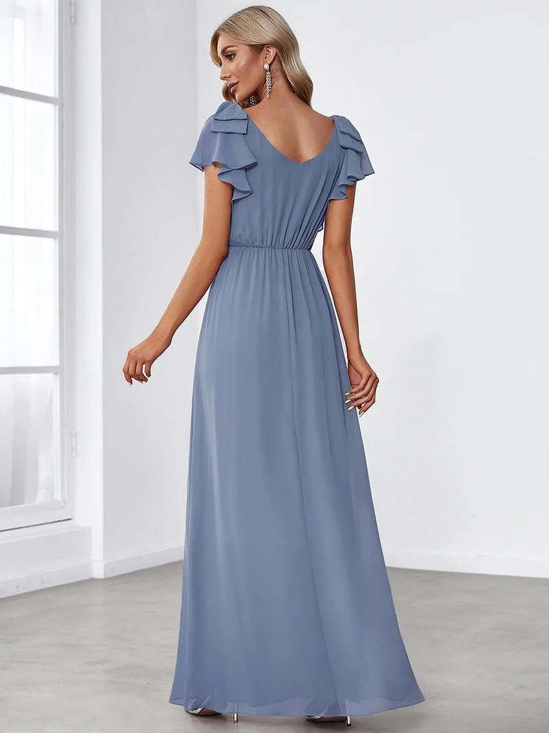 ever AVELYN|Robe Demoiselle d'Honneur Longue en Mousseline avec Manches à Volants