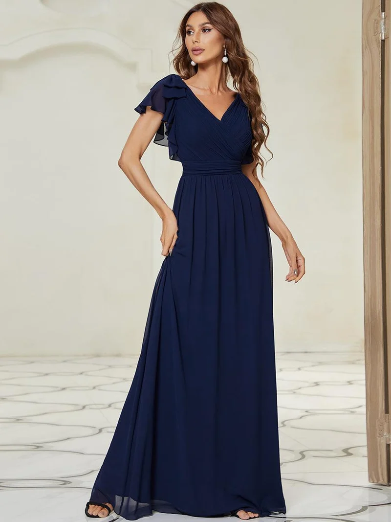 ever AVELYN|Robe Demoiselle d'Honneur Longue en Mousseline avec Manches à Volants