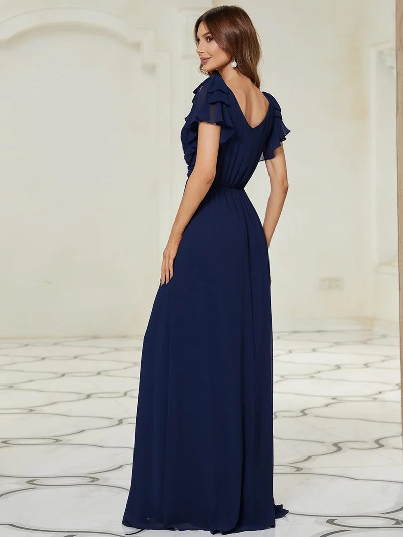ever AVELYN|Robe Demoiselle d'Honneur Longue en Mousseline avec Manches à Volants