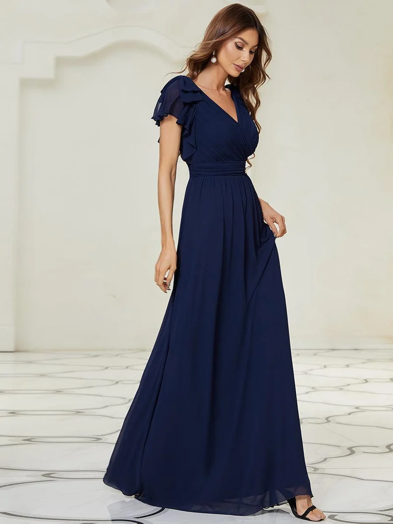 ever AVELYN|Robe Demoiselle d'Honneur Longue en Mousseline avec Manches à Volants