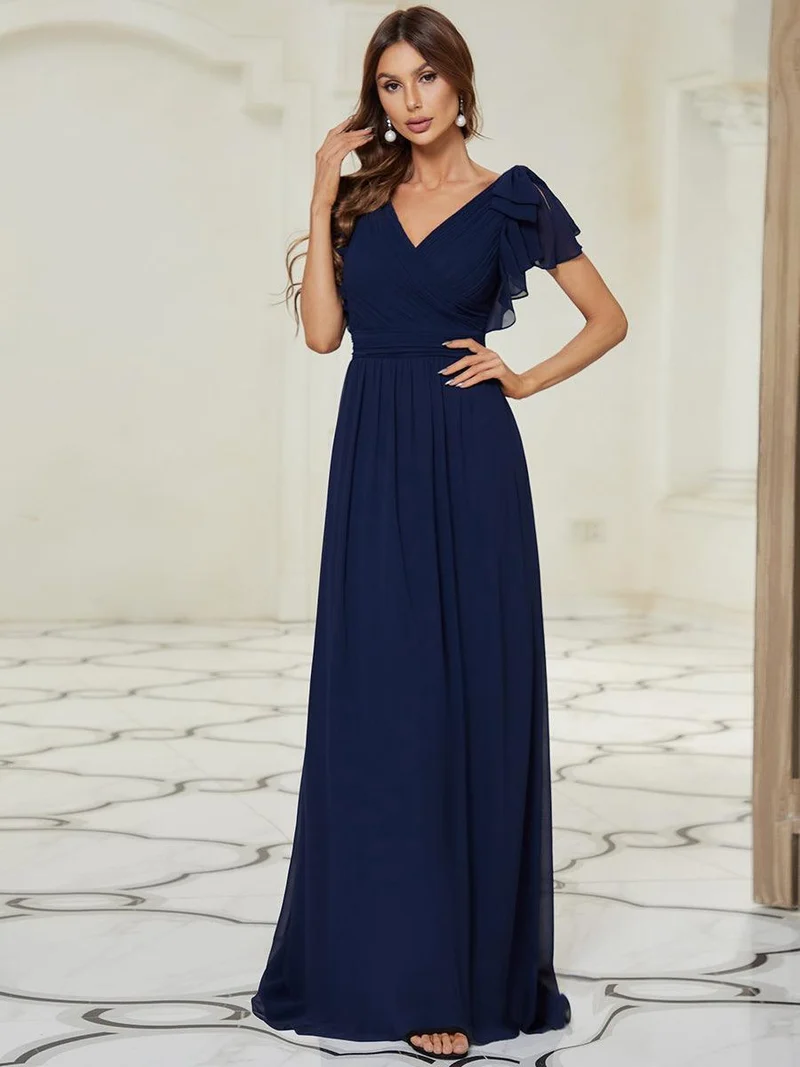 ever AVELYN|Robe Demoiselle d'Honneur Longue en Mousseline avec Manches à Volants