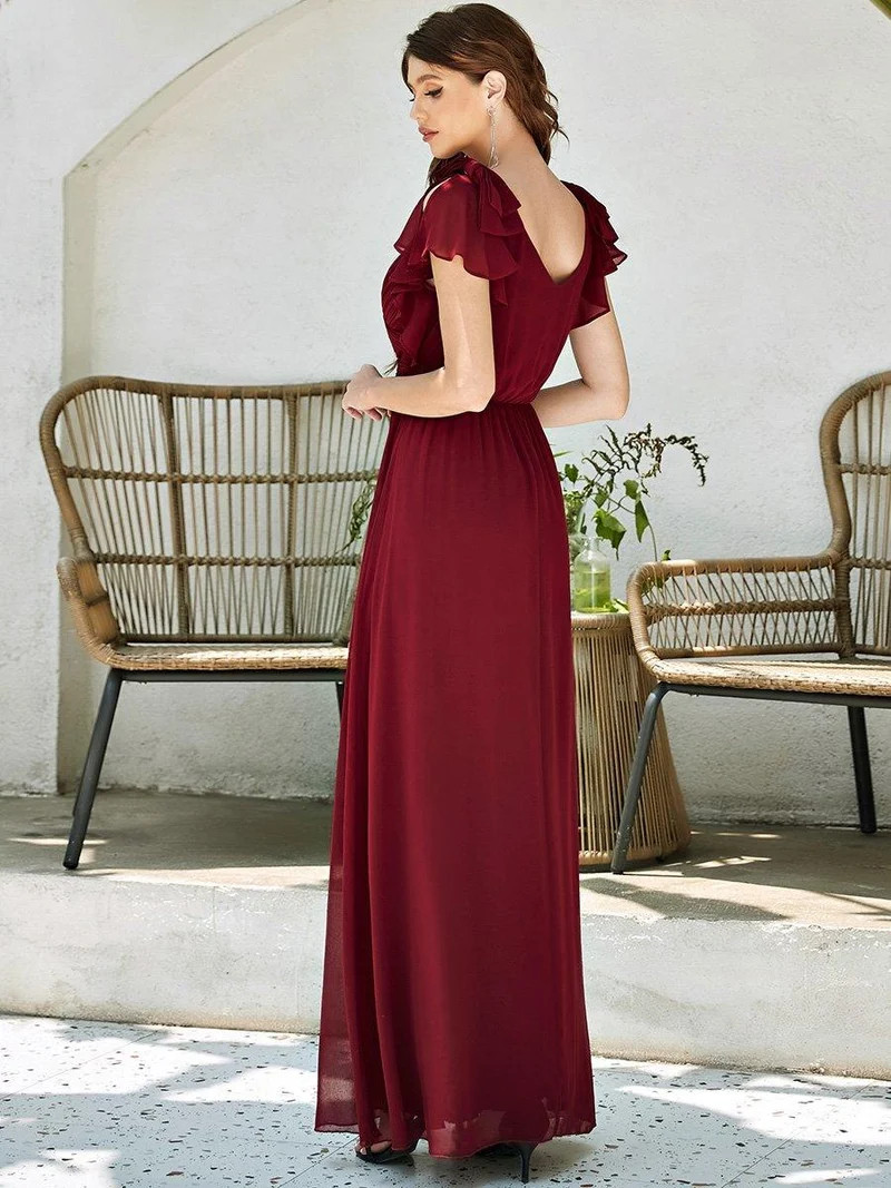 ever AVELYN|Robe Demoiselle d'Honneur Longue en Mousseline avec Manches à Volants