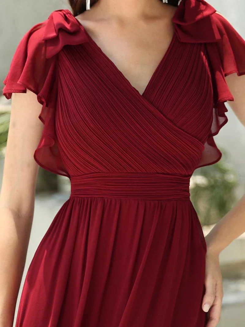 ever AVELYN|Robe Demoiselle d'Honneur Longue en Mousseline avec Manches à Volants