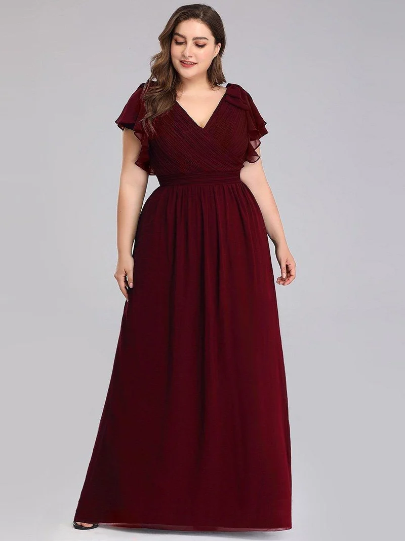 ever AVELYN|Robe Demoiselle d'Honneur Longue en Mousseline avec Manches à Volants