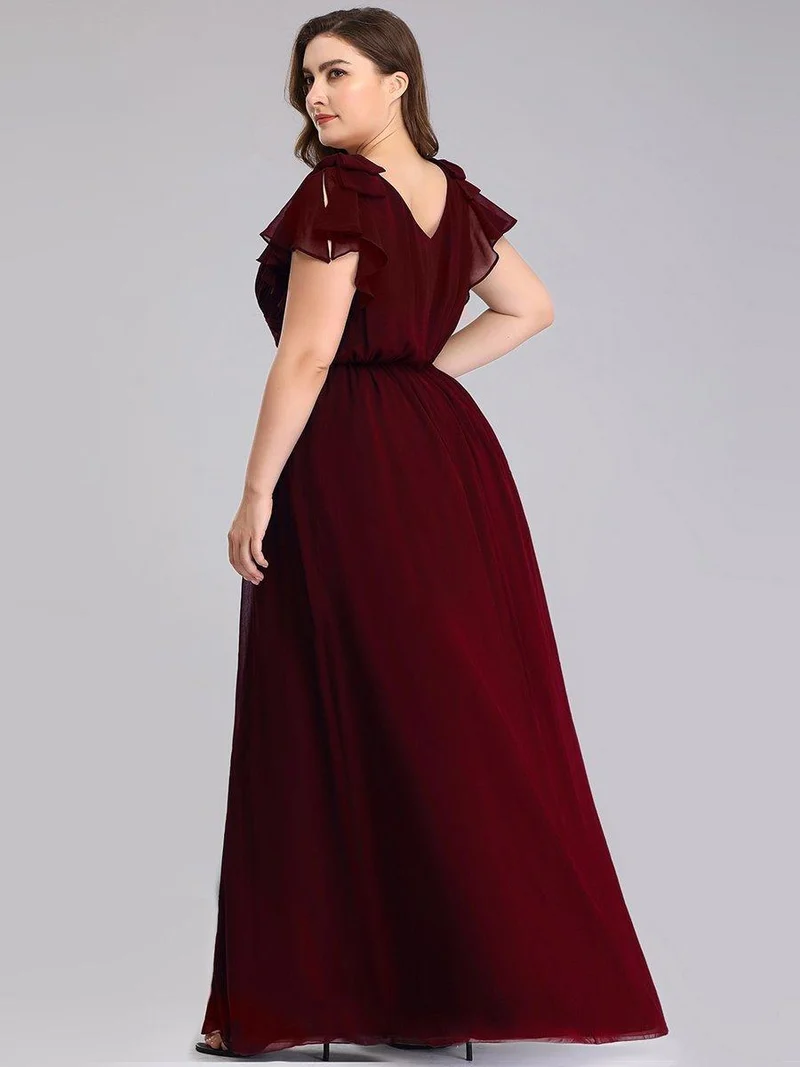ever AVELYN|Robe Demoiselle d'Honneur Longue en Mousseline avec Manches à Volants