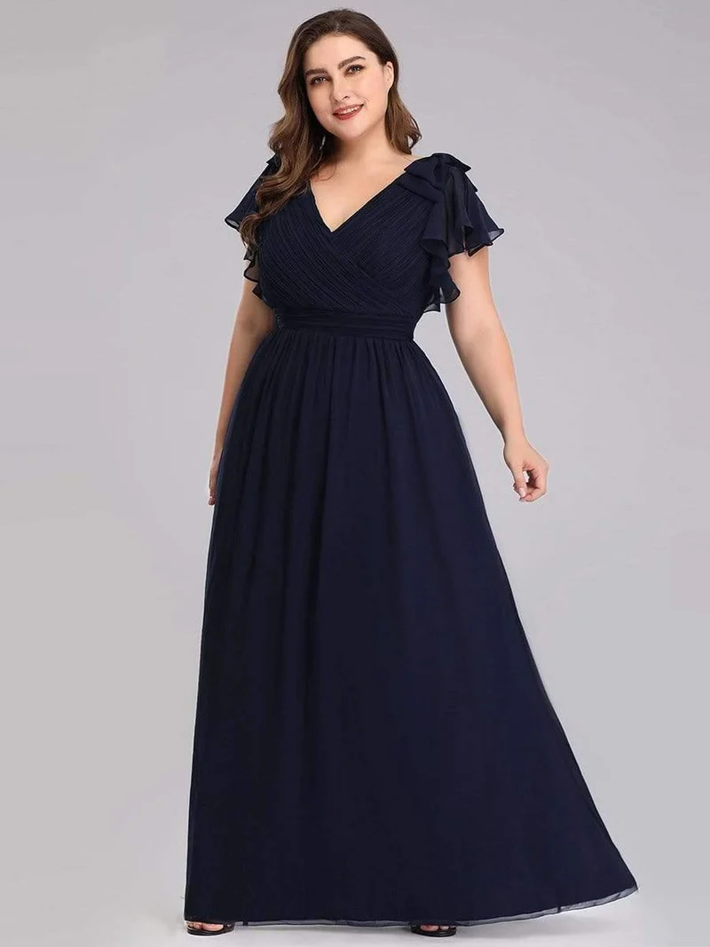 ever AVELYN|Robe Demoiselle d'Honneur Longue en Mousseline avec Manches à Volants