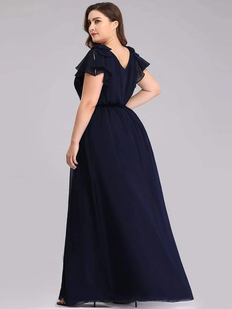 ever AVELYN|Robe Demoiselle d'Honneur Longue en Mousseline avec Manches à Volants