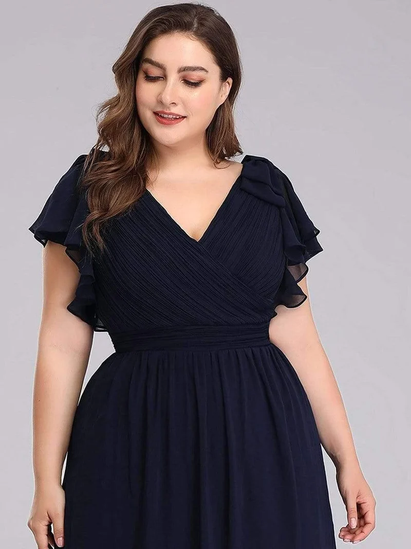 ever AVELYN|Robe Demoiselle d'Honneur Longue en Mousseline avec Manches à Volants