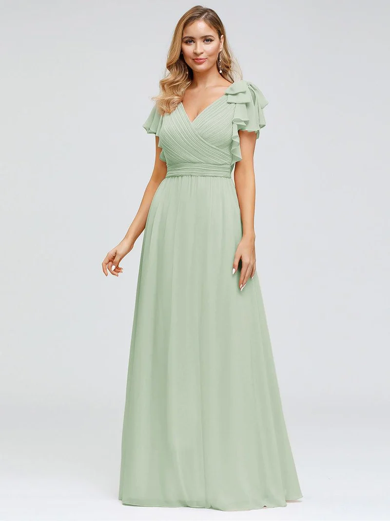 ever AVELYN|Robe Demoiselle d'Honneur Longue en Mousseline avec Manches à Volants