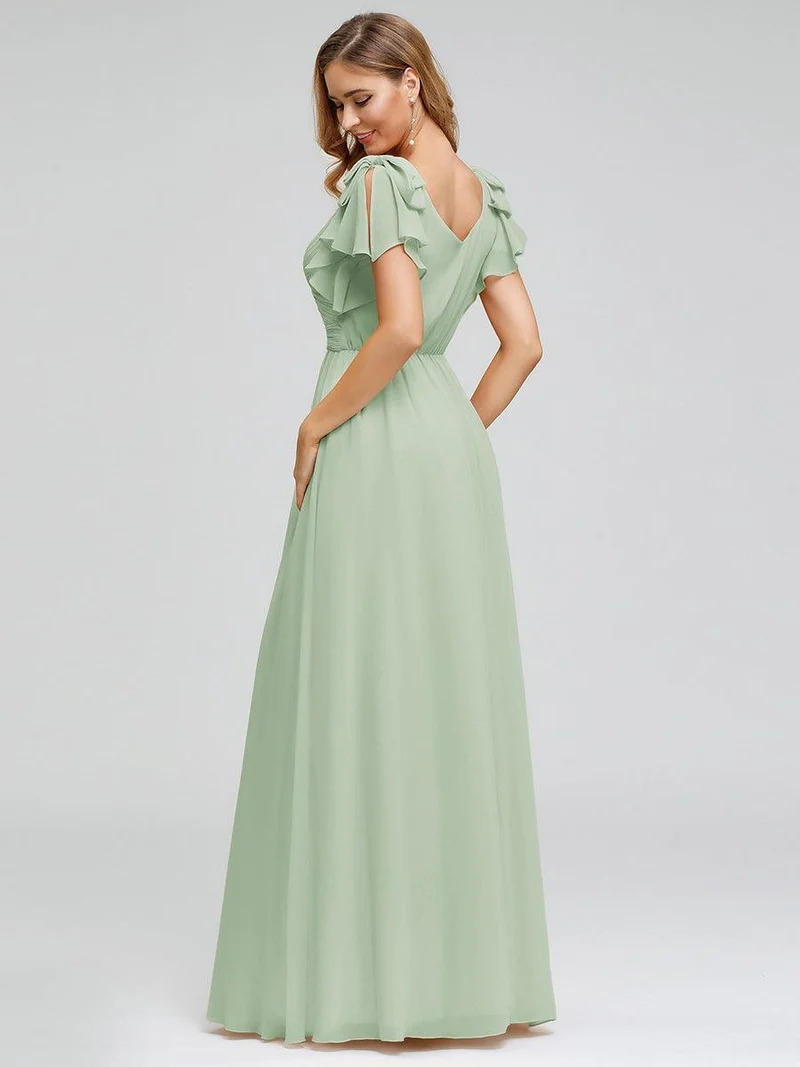 ever AVELYN|Robe Demoiselle d'Honneur Longue en Mousseline avec Manches à Volants