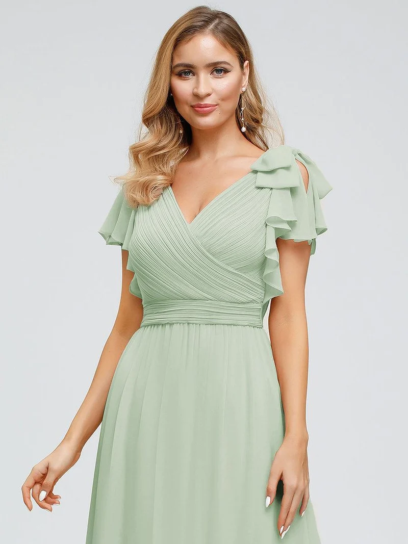 ever AVELYN|Robe Demoiselle d'Honneur Longue en Mousseline avec Manches à Volants