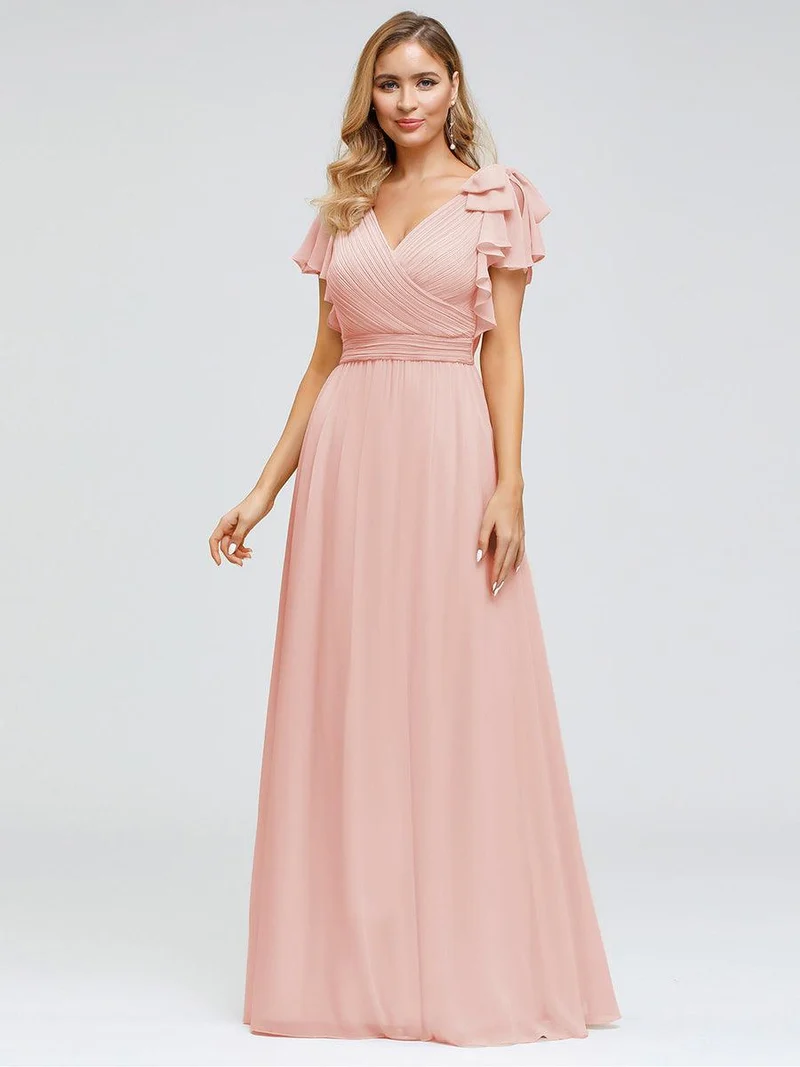 ever AVELYN|Robe Demoiselle d'Honneur Longue en Mousseline avec Manches à Volants