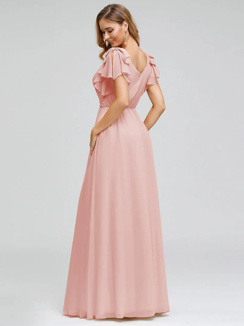 ever AVELYN|Robe Demoiselle d'Honneur Longue en Mousseline avec Manches à Volants