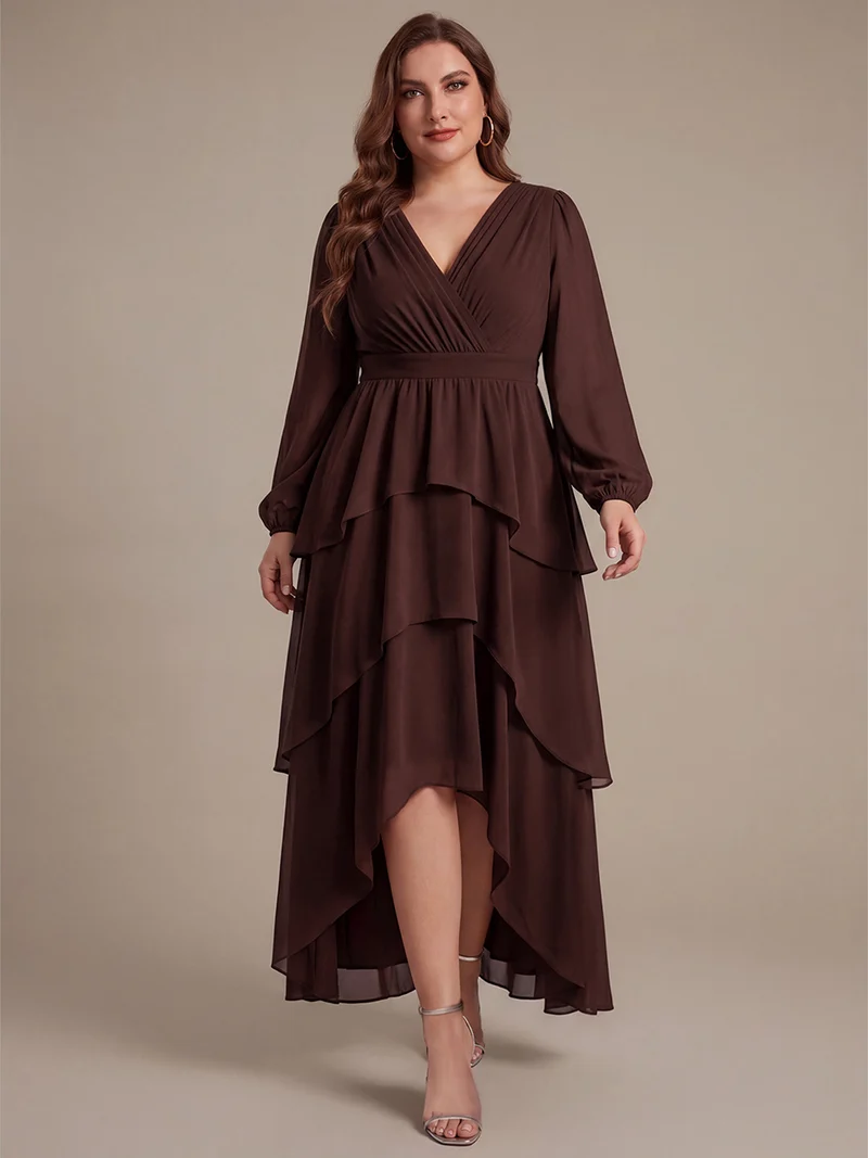 Robe longue en mousseline à manches longues avec volants