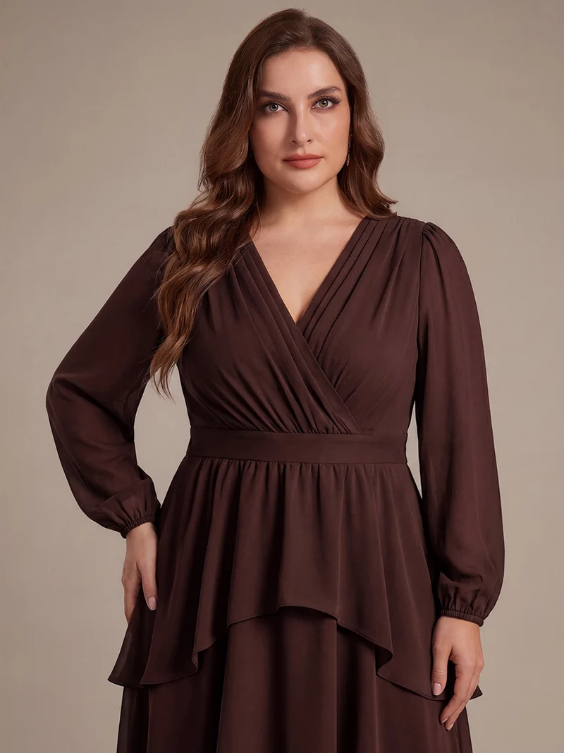 Robe longue en mousseline à manches longues avec volants