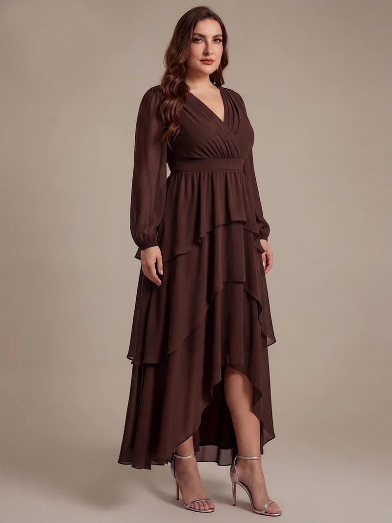 Robe longue en mousseline à manches longues avec volants