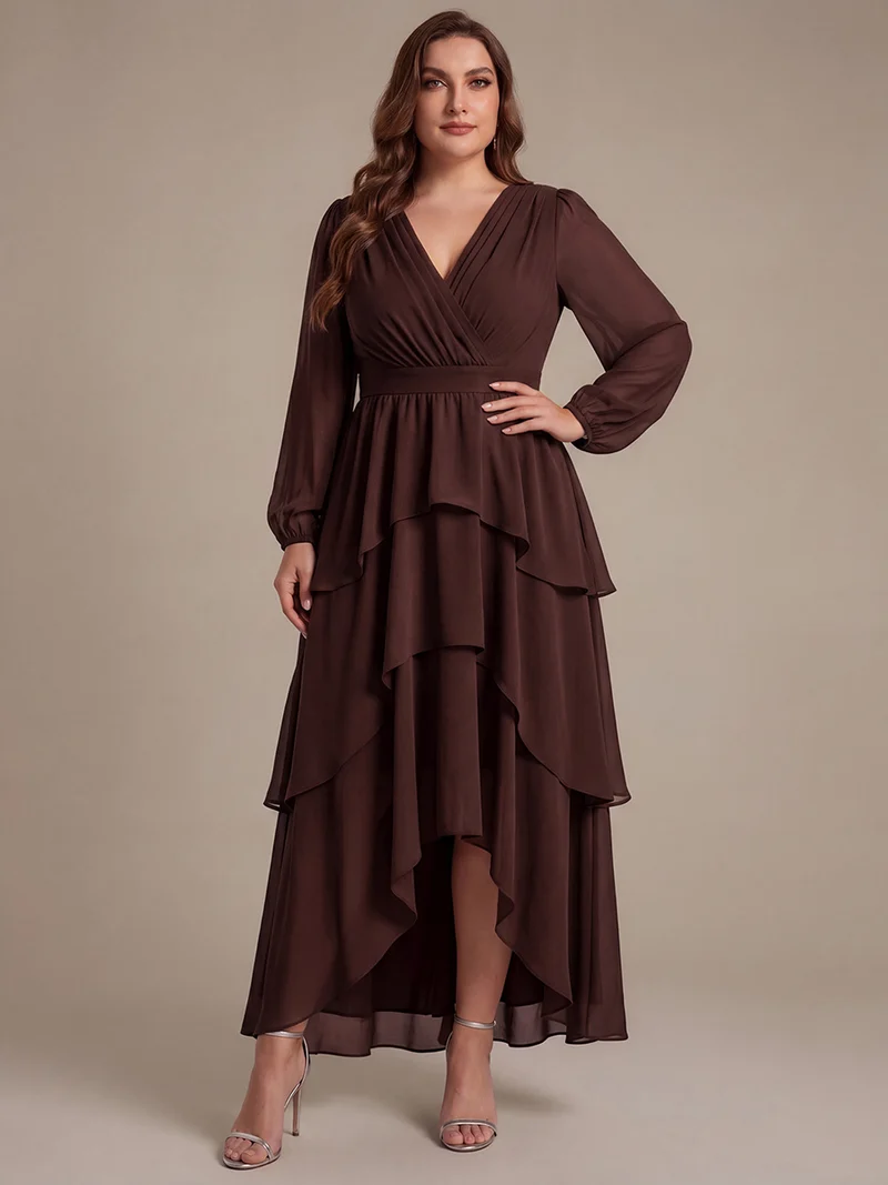 Robe longue en mousseline à manches longues avec volants
