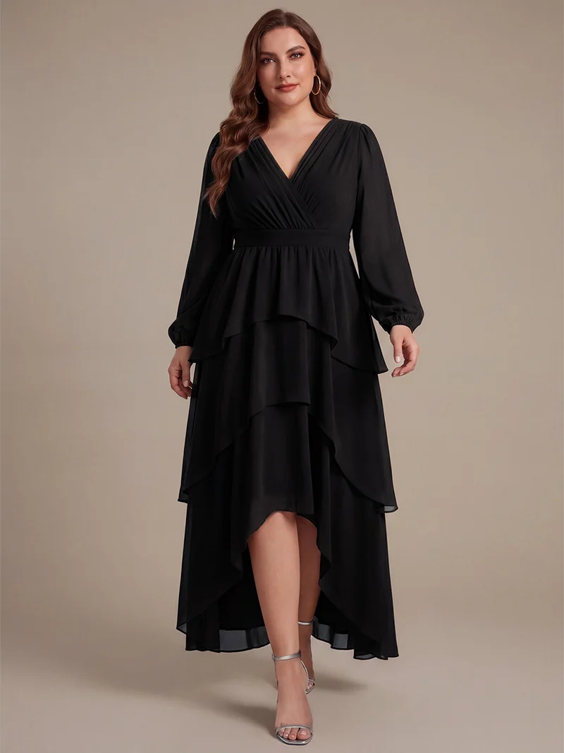 Robe longue en mousseline à manches longues avec volants